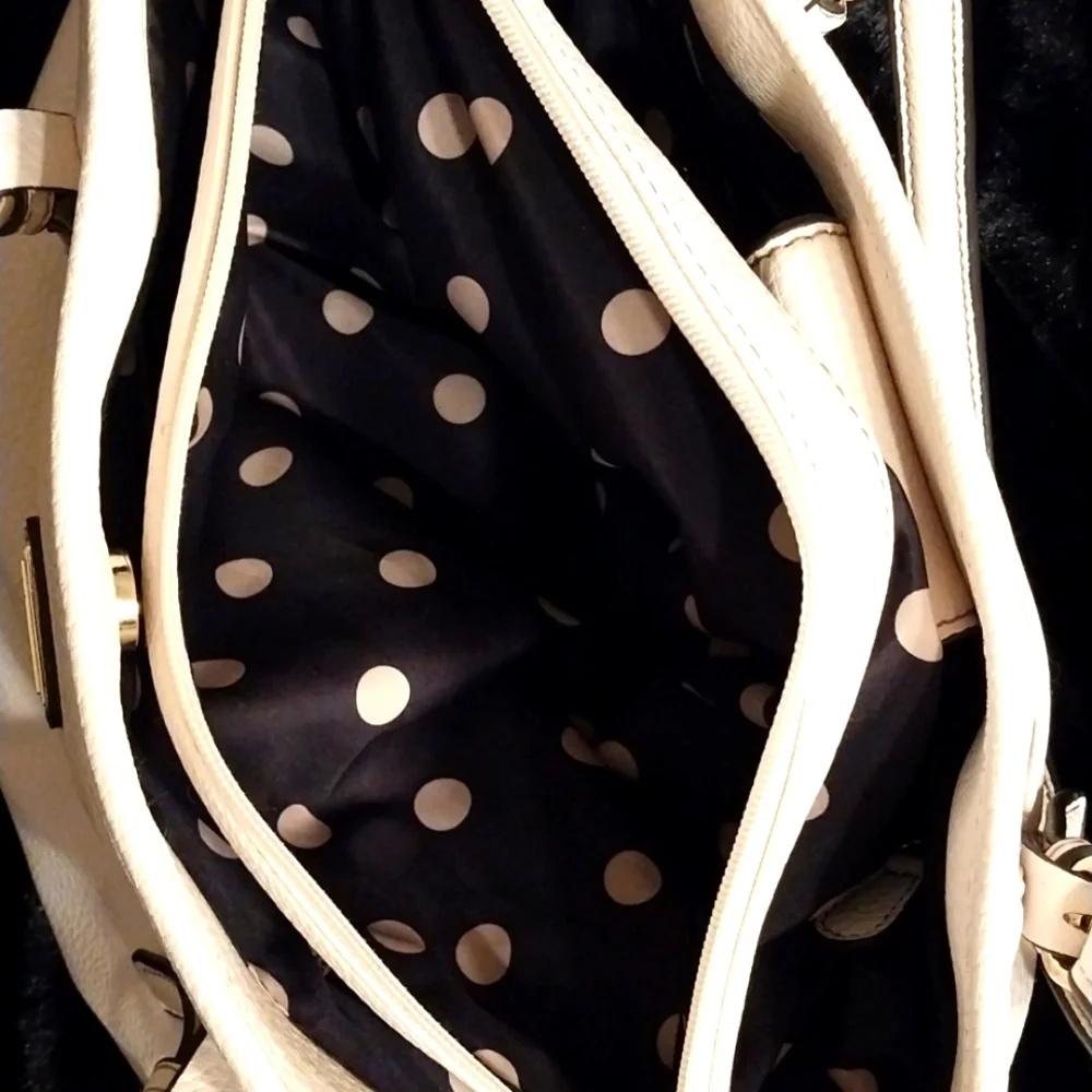 Anne Klein Ivory White Women's Faux Leather Purse Tote Bag Satchel Lion Logo - Picture 9 of 15